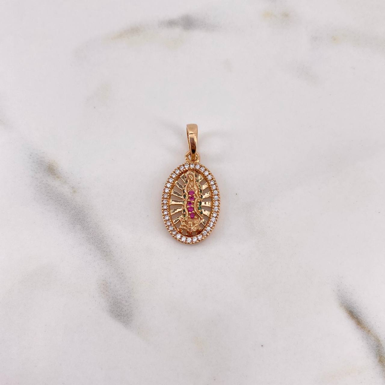 Dije Virgen Guadalupe 2.5gr / 2.5cm / Circones Fucsias Verdes Blancos Oro Rosa 18K #