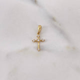 Dije Cruz 0.55gr / 2.1cm / Circones Blancos Oro Amarillo 18K #