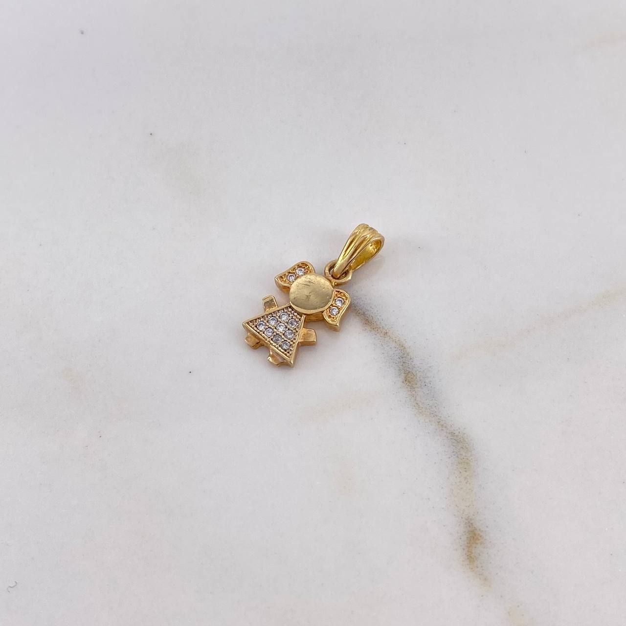 Dije Niña 1.15gr / 1.9cm / Circones Blancos Oro Amarillo 18K #