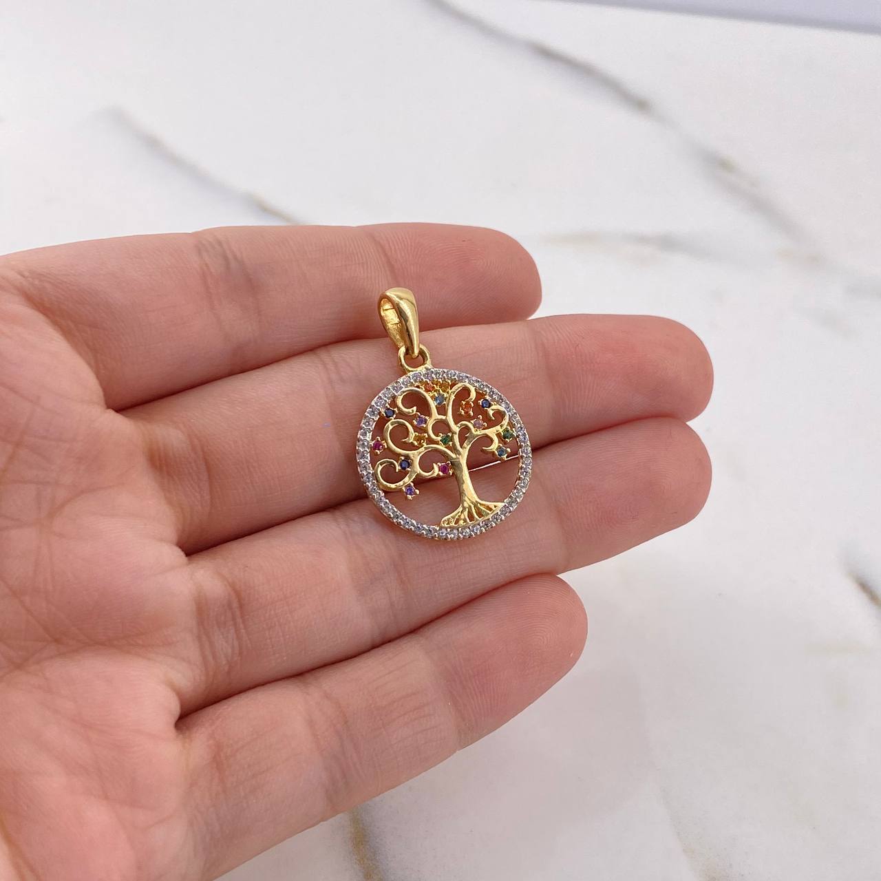 Dije Arbol De la Vida 2.2gr / 2.6cm / Circones Colores Dos Oros Amarillo Blanco 18K #