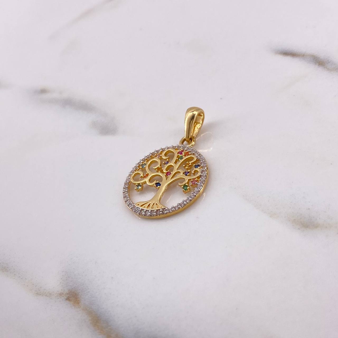 Dije Arbol De la Vida 2.15gr / 2.7cm / Circones Colores Dos Oros Amarillo Blanco 18K &