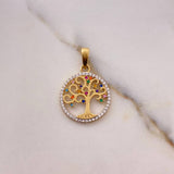 Dije Arbol De la Vida 2.15gr / 2.7cm / Circones Colores Dos Oros Amarillo Blanco 18K &