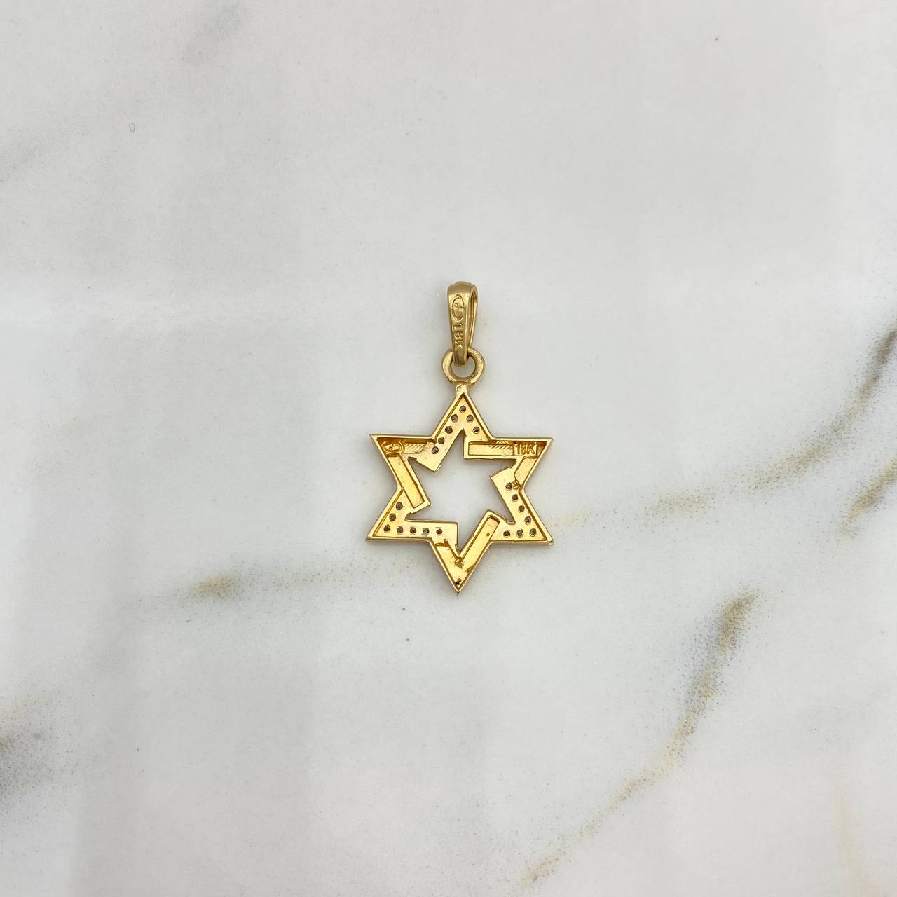 Dije Estrella De David 2.05gr / 2.9cm / Circones Blancos Oro Amarillo 18K #