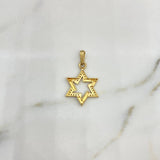 Dije Estrella De David 2.05gr / 2.9cm / Circones Blancos Oro Amarillo 18K #