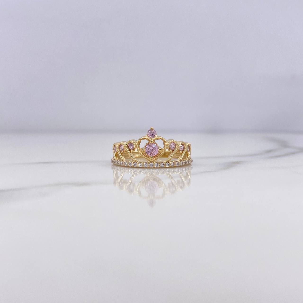 Anillo Corona 15's 2.25gr / T5 3/4 / Circones Blancos Rosados Oro Amarillo 18K #