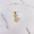 Dije Letra W Corona 2gr / 2.6cm / Circones Blancos Oro Amarillo 18K #