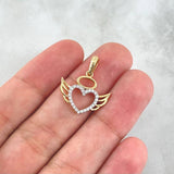 Dije Corazón Alado 1.55gr / 2.3cm / Circones Blancos Oro Amarillo 18K *