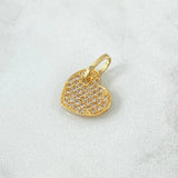 Dije Corazón Tupido 1.45gr / 1.6cm / Circones Blancos Oro Amarillo 18K *