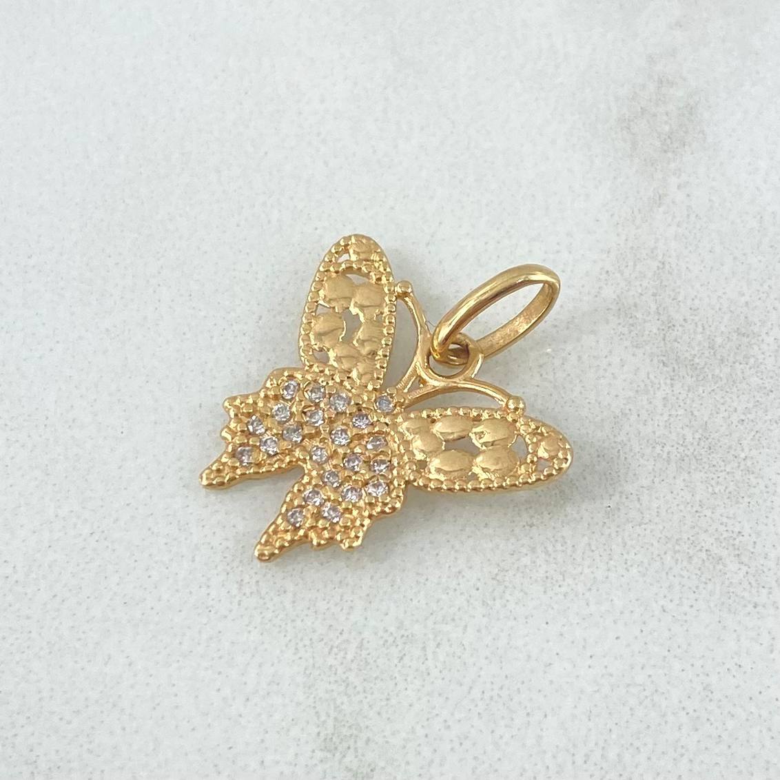 Dije Mariposa 1.3gr / 2.1cm / Circones Blancos Oro Amarillo 18K