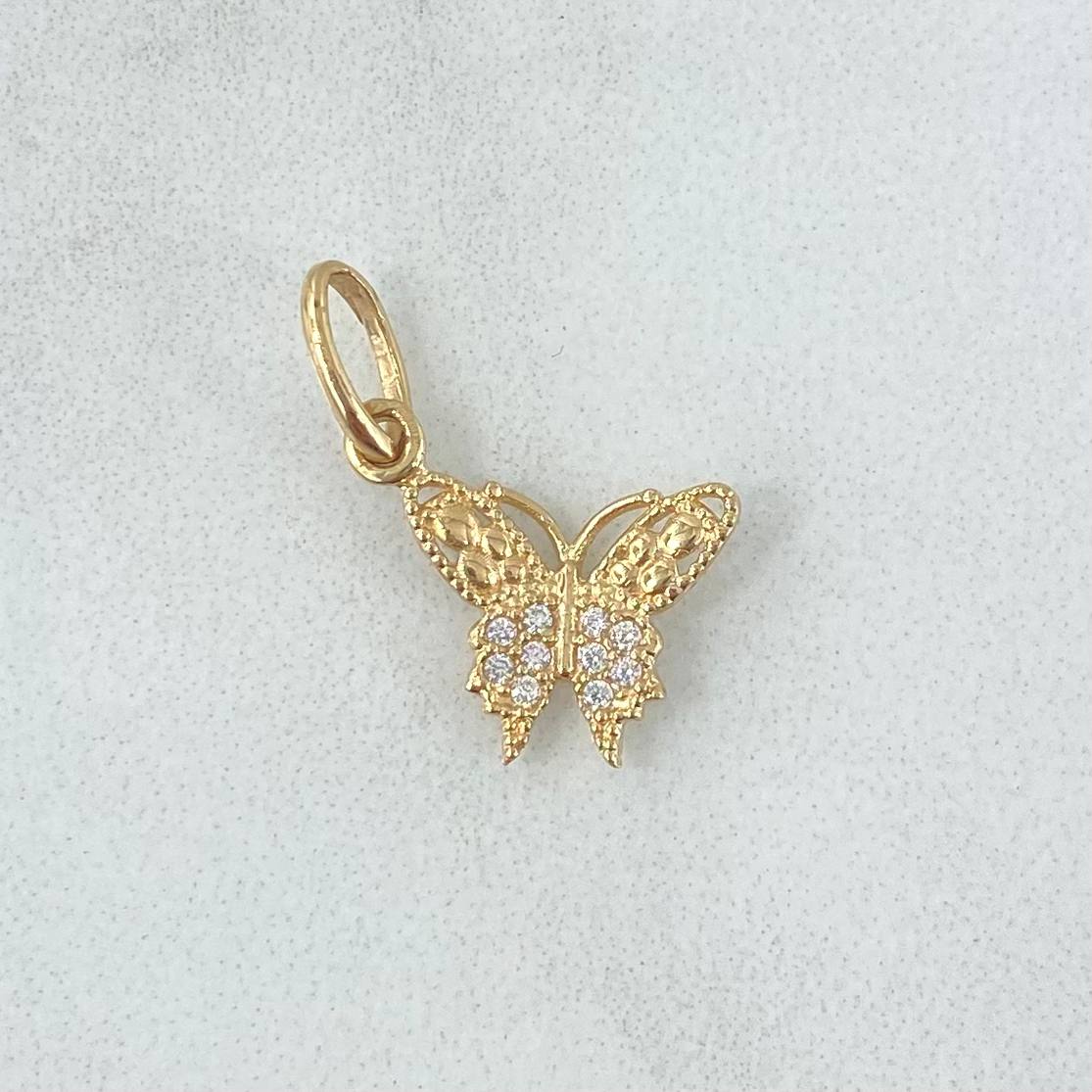 Dije Mariposa 0.75gr / 1.9cm / Circones Blancos Oro Amarillo 18K