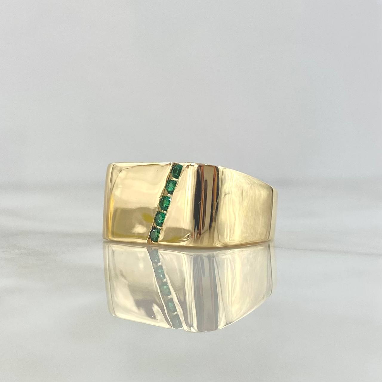 Anillo Sello Linea Intermedia Diagonal 8.85gr / T10 / Circones Verdes Oro Amarillo 18K  ©