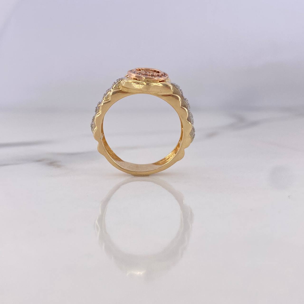 Anillo Correa Corona RX 6.3gr / T7 / Circones Blancos Tres Oros 18K &