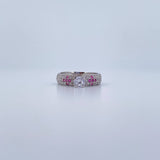 Anillo Solitario 2.9gr / T6 3/4 / Circones Fucsias Blancos Oro Blanco 18K &