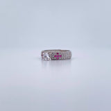 Anillo Solitario 2.9gr / T6 3/4 / Circones Fucsias Blancos Oro Blanco 18K &