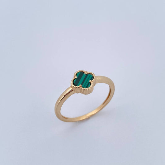 Anillo Trebol VCyA 2.25gr / T8 / Malaquita Verde Oro Amarillo 18K &