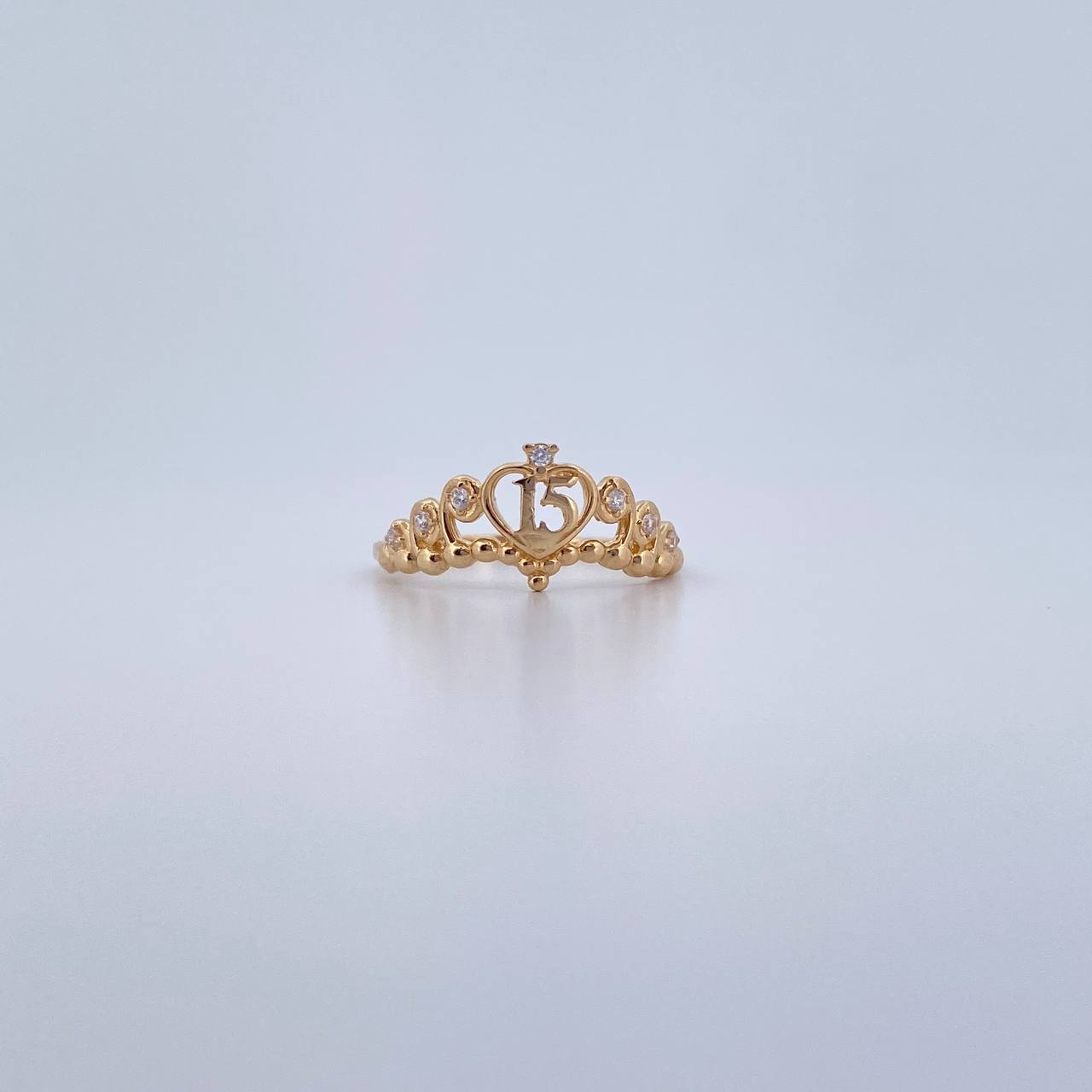 Anillo Tiara 15s 1.7gr / T7 / Circones Blancos Oro Amarillo 18K &