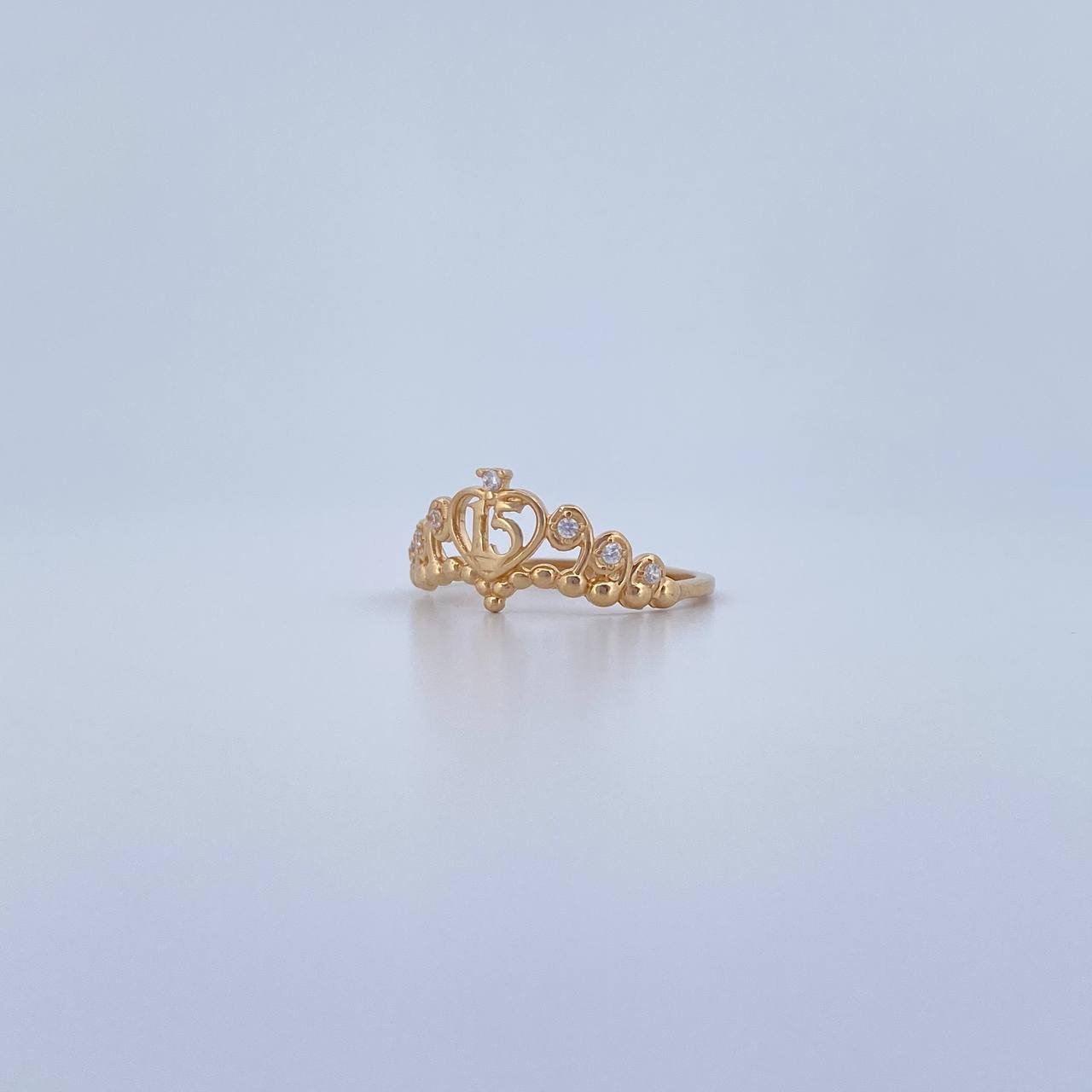 Anillo Tiara 15s 1.7gr / T7 / Circones Blancos Oro Amarillo 18K &