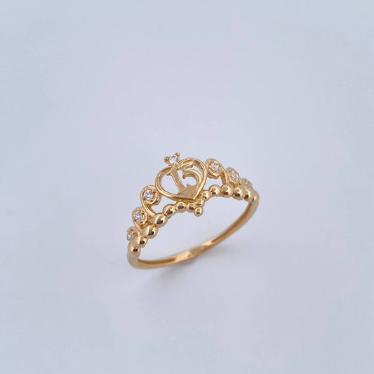 Anillo Tiara 15s 1.7gr / T7 / Circones Blancos Oro Amarillo 18K &