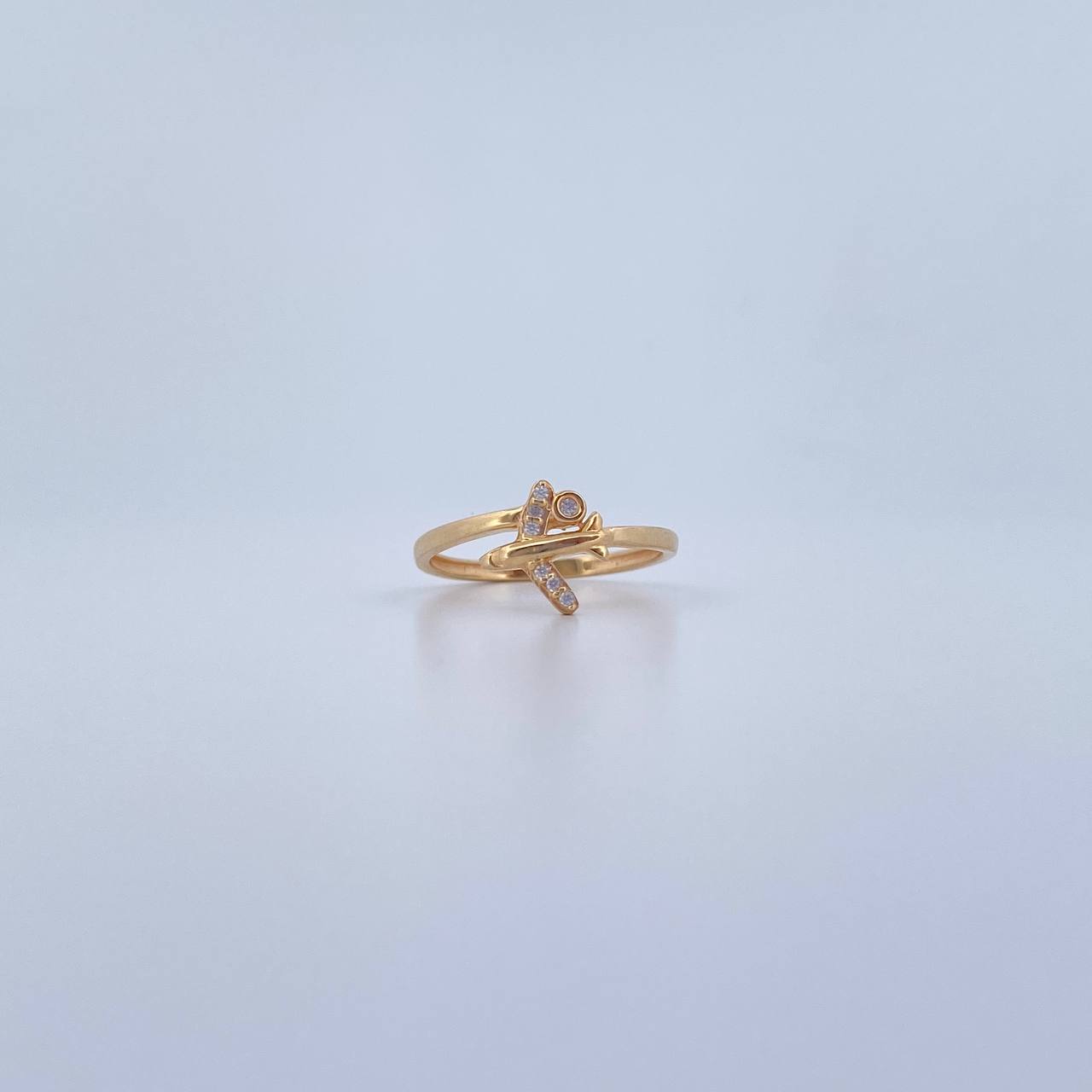 Anillo Avion 1.65gr / T7 1/4 / Circones Blancos Oro Amarillo 18K &