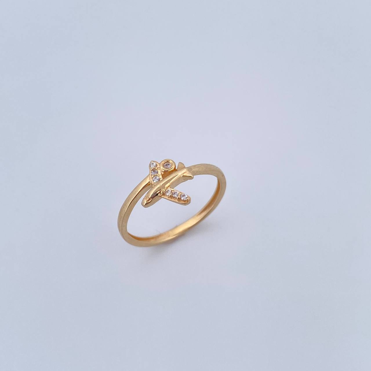 Anillo Avion 1.65gr / T7 1/4 / Circones Blancos Oro Amarillo 18K &