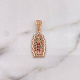 Dije Virgen Guadalupe 3.5gr / 3.1cm / Circones Blancos-Verdes-Fucsias Oro Rosa 18K #