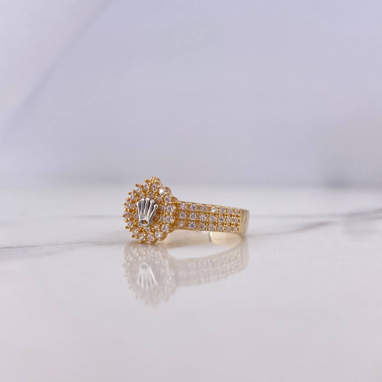 Anillo Corona RX 3.5gr / T7 1/2 / Circones Blancos Dos Oros Amarillo Blanco 18K $