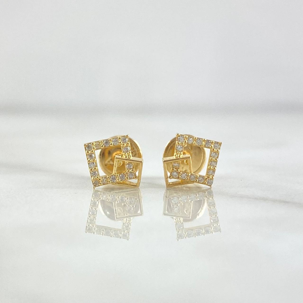 Topos Cuadros Superpuestos 0.85gr / 8mm Circones Blancos Oro Amarillo 18K ©