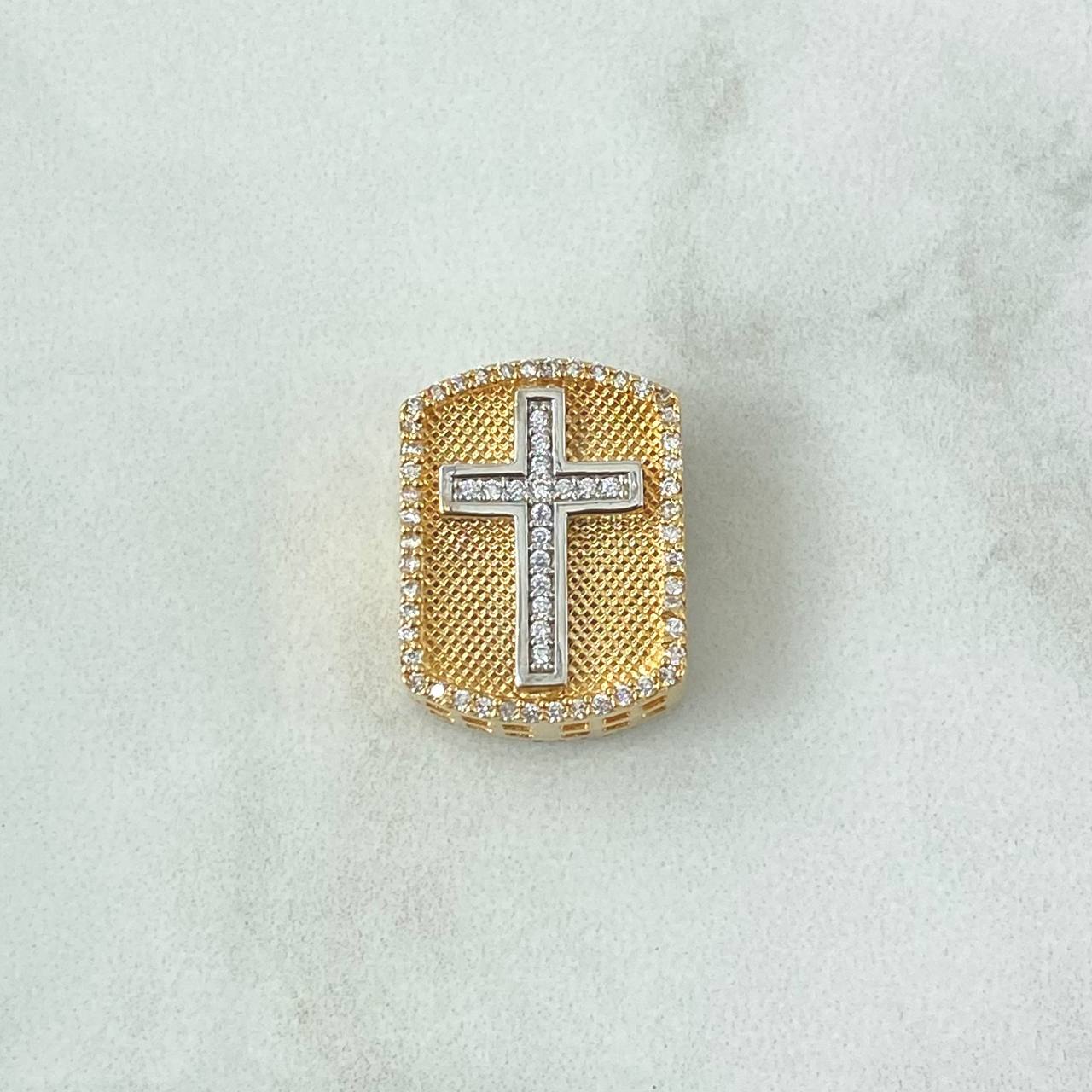 Herraje Marco Dos Caras Doble 7.85gr / 1.9cm "Rostro de Cristo-Cruz" Circones Blancos Dos Oros Amarillo Blanco 18K