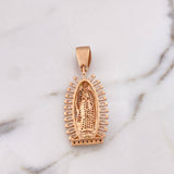 Dije Virgen Guadalupe 12.15gr / 5.7cm / Circones Blancos Negros Oro Rosa 18K #