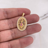 Dije Virgen Guadalupe 4.5gr / 3.3cm / Circones Blancos-Azules-Fucsias Oro Amarillo 18K #