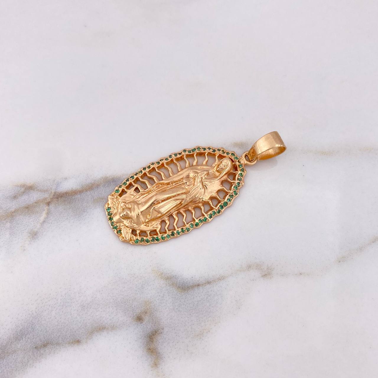 Dije Virgen Guadalupe 10gr / 4.8cm / Circones Verdes  Oro Rosa 18K #