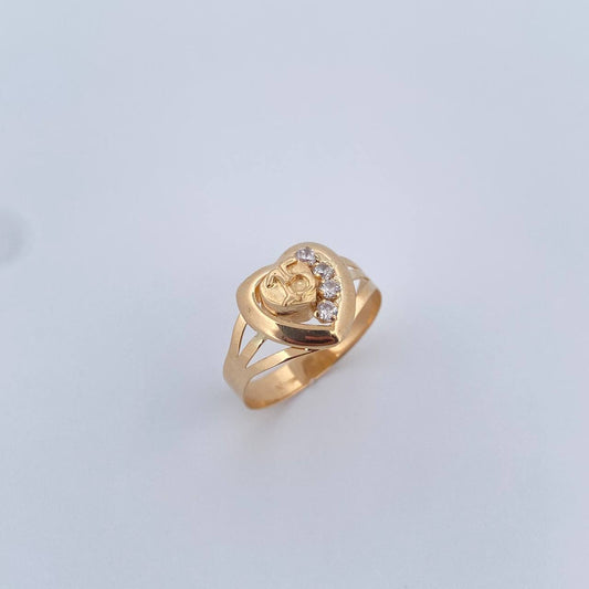 Anillo Corazon 15s 1.45gr / T6 3/4 / Circones Blancos Oro Amarillo 18K &