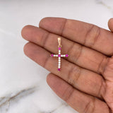 Dije Cruz 1.4gr / 2.6cm / Circones Blancos Fucsias Oro Rosa 18K #