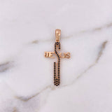 Dije Cruz Jesus 2.4gr / 3.7cm / Circones Negros Oro Rosa 18K #