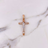 Dije Cruz Cristo 4.65gr / 3.8cm / Circones Blancos Dos Oros Blanco Rosa 18K #