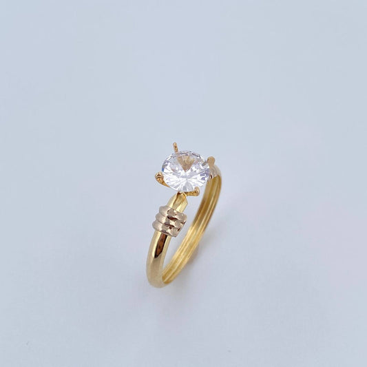 Anillo Solitario 1.4gr / T6 1/2 / Circon Blanco Dos Oros Amarillo Blanco 18K $