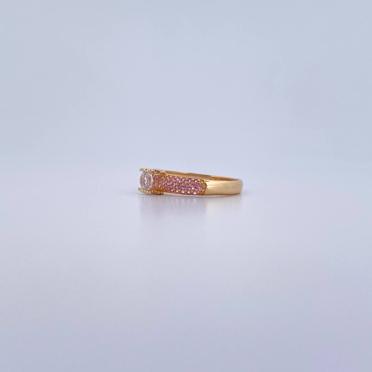 Anillo Solitario Oso Ts 2.2gr / T7 / Circones Rosados Blancos Oro Amarillo 18K $