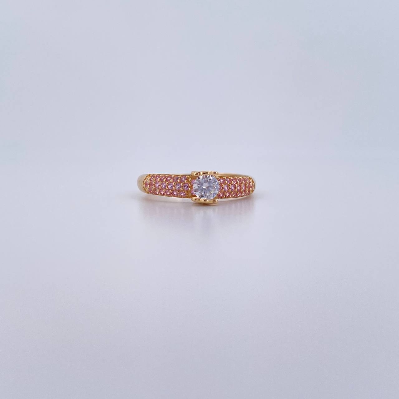 Anillo Solitario Oso Ts 2.2gr / T7 / Circones Rosados Blancos Oro Amarillo 18K $