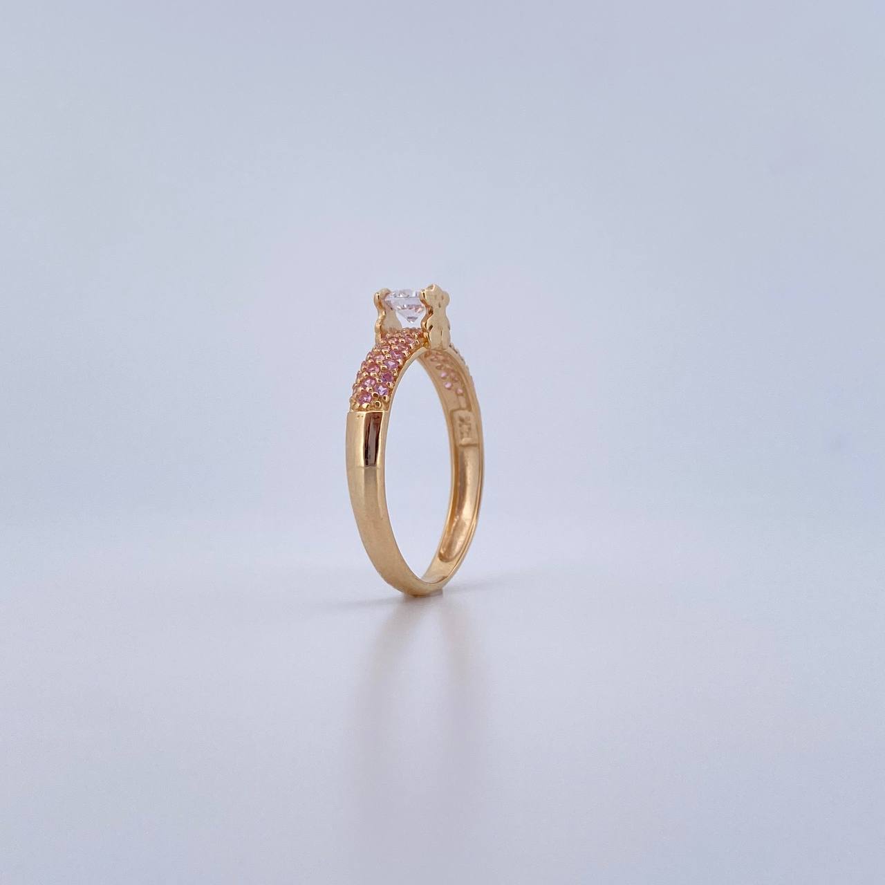 Anillo Solitario Oso Ts 2.2gr / T7 / Circones Rosados Blancos Oro Amarillo 18K $