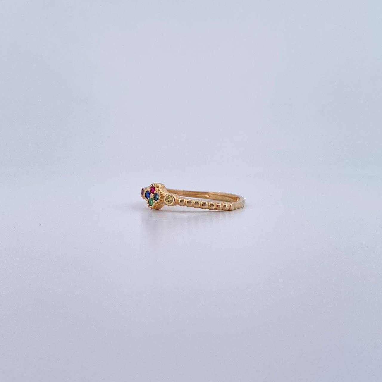 Anillo Trebol Esferas 1.7gr / T6 1/2 / Circones Colores Oro Amarillo 18K $