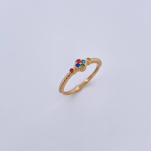 Anillo Trebol Esferas 1.7gr / T6 1/2 / Circones Colores Oro Amarillo 18K $