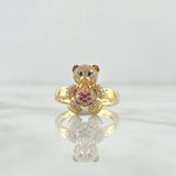 Anillo Oso Articulado Corazón 4.2gr / T6 1/4 / Circones Blancos Y Rosas Oro Amarillo 18K ©