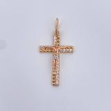 Dije Cruz Cristo 1.7gr / 3cm / Circones Blancos Tres Oros 18K &