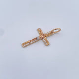 Dije Cruz Cristo 1.7gr / 3cm / Circones Blancos Tres Oros 18K &