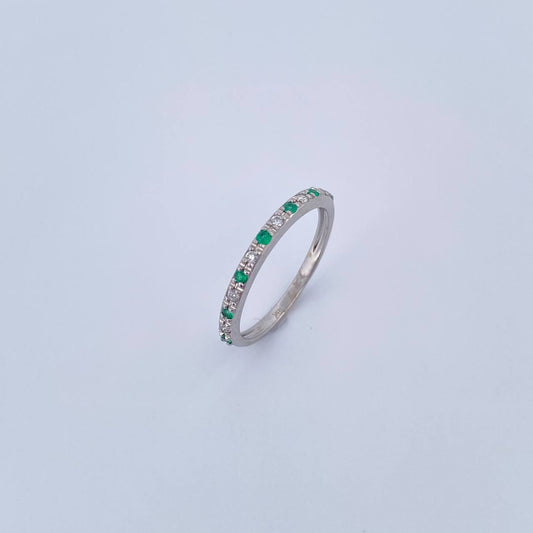 Anillo Churumbela 1.7gr / T6 3/4 / Esmeralda 9 Pts Diamante 10 Pts Oro Blanco 18K (Joya) &