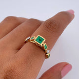 Anillo Churumbela Rombos Rectangulos 2.6gr / T6 / Esmeralda 75 Pts Diamante 11 Pts Oro Amarillo 18K (Joya) &