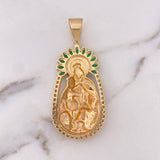 Dije Virgen Del Carmen 27.8gr / 6.7cm / Circones Blancos Verdes Oro Amarillo 18K #