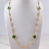 Cadena Barril Trebol 9.4gr / 55cm / 3.2mm Electroestatico Verde Diamantado Oro Amarillo 18K $