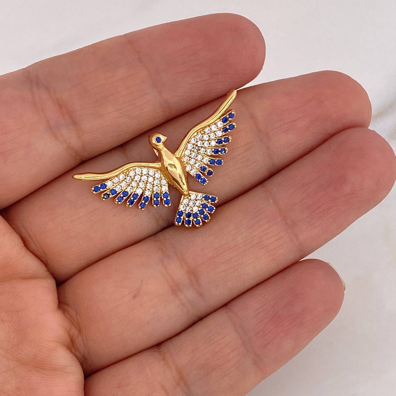 Dije Colibri 3.5gr / 1.8cm / Circones Blancos Azules Oro Amarillo 18K #