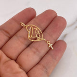 Dije Rosario Virgen Maria 1.15gr / 4cm / Circones Blancos Oro Amarillo 18K #